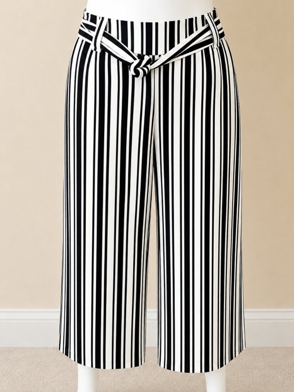 Cato Navy/White Striped High Rise Belted Wide Leg Pants SZ L